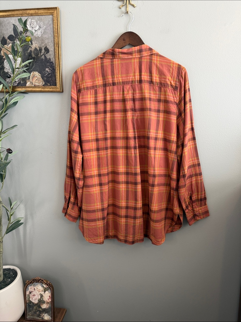 Coldwater Creek Plaid Pintuck Button Down Blouse Large 100% Cotton Fall Boho - Picture 8 of 8